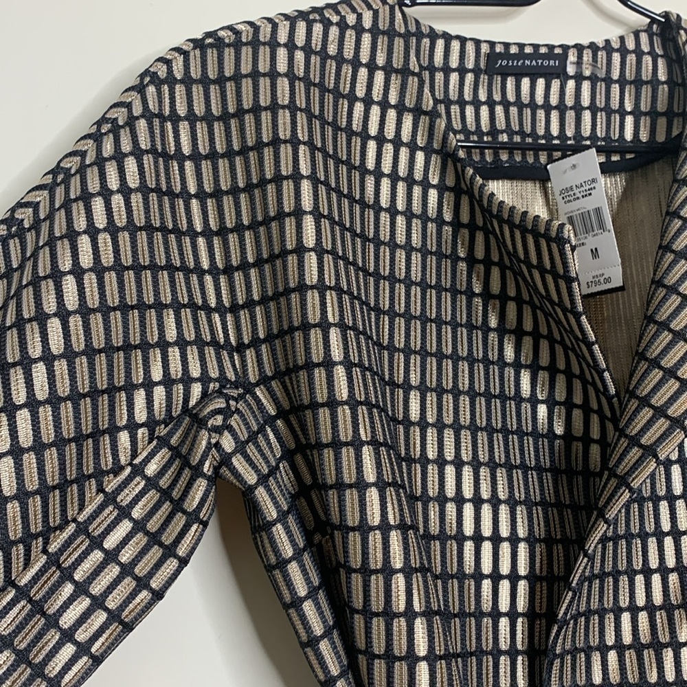 Josie Natori | NWT Tan Black Woven Metal Belted Kimono Style Jacket M MSRP $795 - Picture 14 of 17